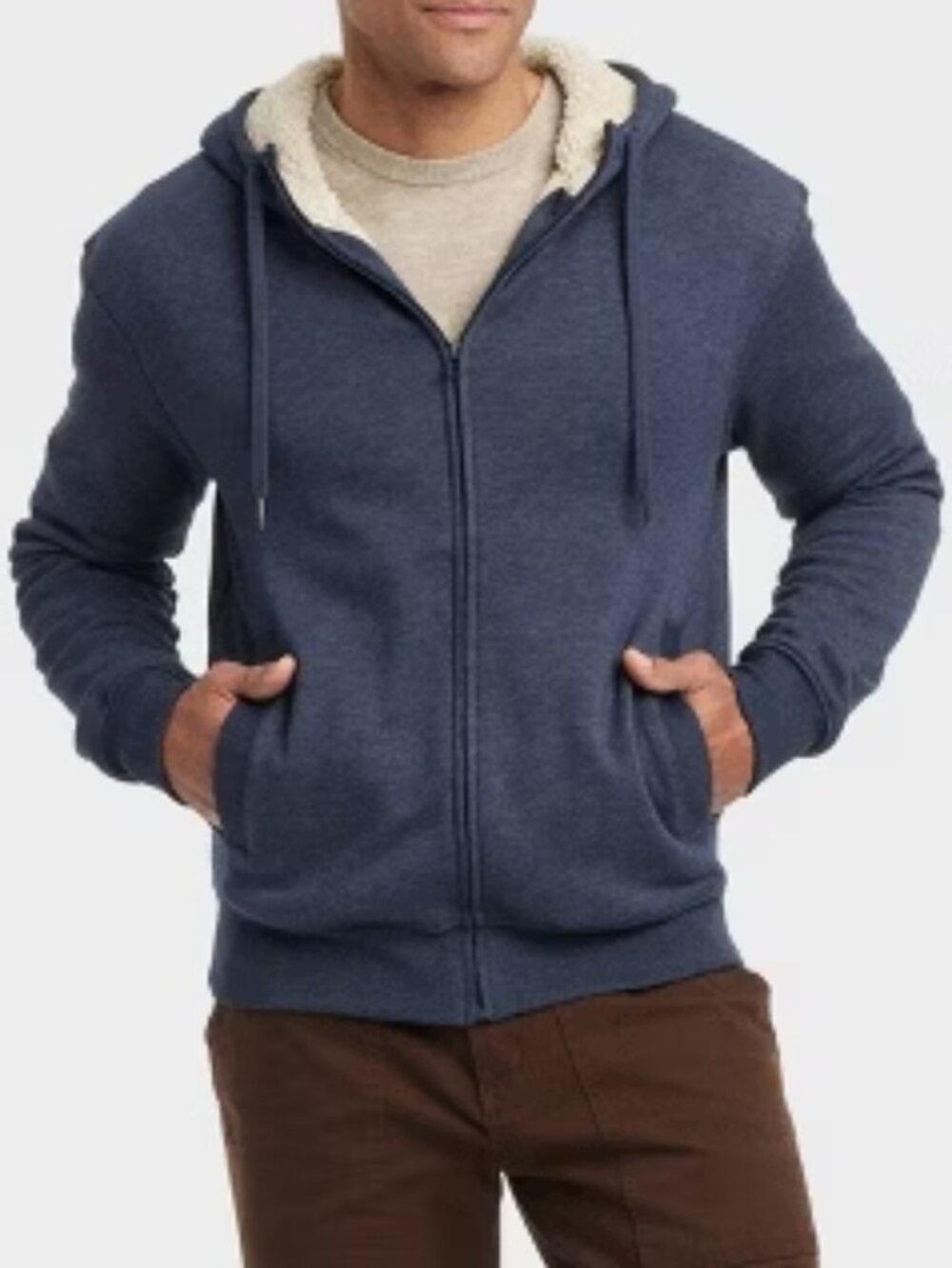 Goodfellow High Pile Lined Fleece Hooded Full-Zip Sweatshirt - Navy Blue M
